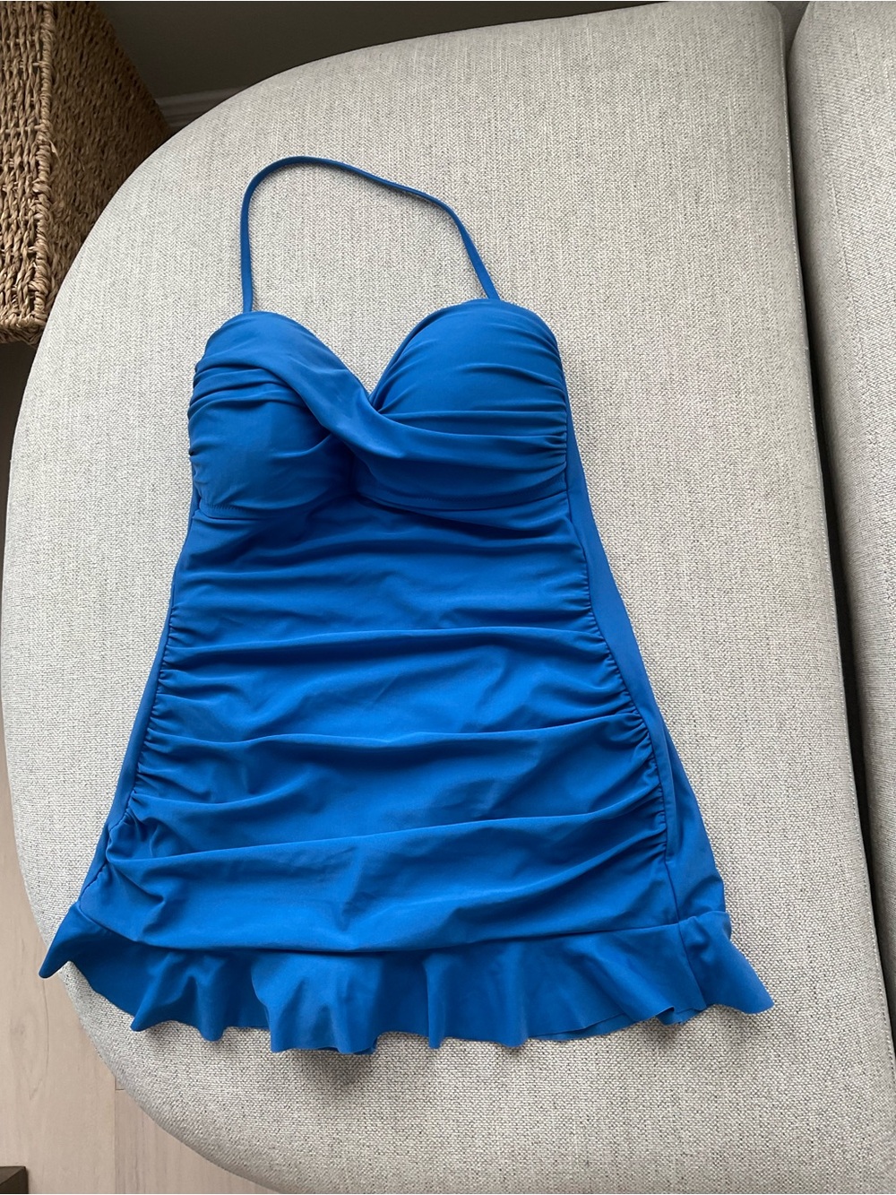 New Kenneth Cole Reaction Bright Blue Ruffled Hem One-Piece Swimsuit